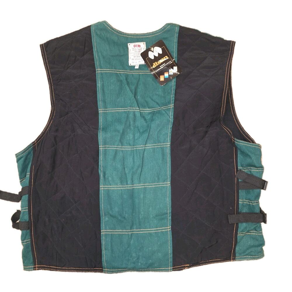 Nwt Vintage Disan Black And Green Denim Cargo Convertable Adjustable Vest OS‎ - Picture 2 of 8